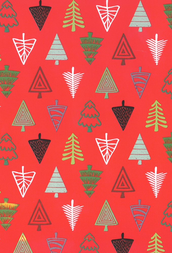 Kerstpapier Coated Papier Rode Driehoek Bomen 70cm  x 200meter