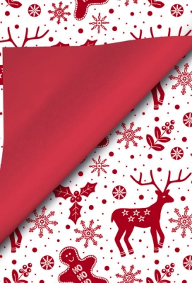 Kerstpapier Coated Papier Dz Bedrukt Rode Rendieren Sneeuw 50x70cm250v Kerstpapier Coated Papier Dz Bedrukt Rode Rendieren Sneeuw 50x70cm250v