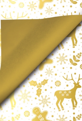 Kerstpapier Coated Papier Dz Bedrukt Goud Rendierfeest 50x70cm 250v Kerstpapier Coated Papier Dz Bedrukt Goud Rendierfeest 50x70cm 250v