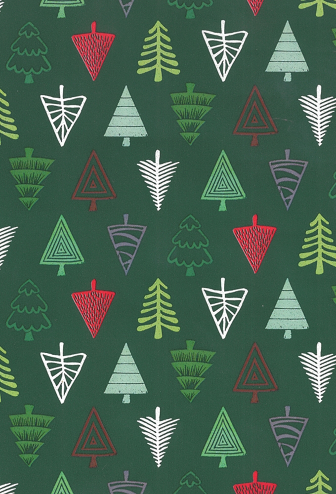Kerstpapier Coated Papier Groene Driehoek Bomen 70cm  x 200meter