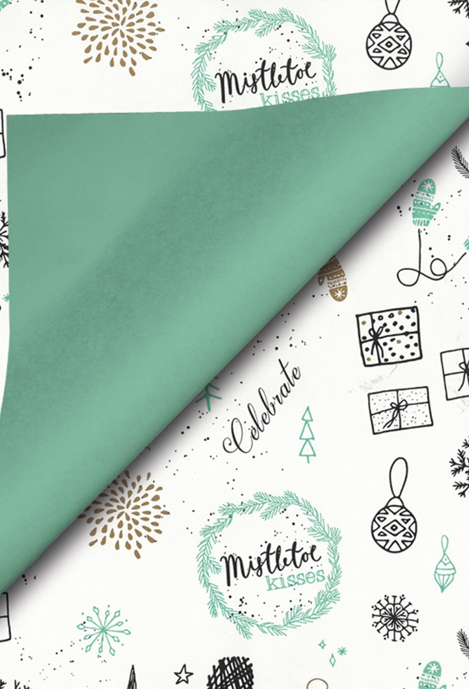 Kerstpapier Coated Papier Dz Bedrukt Pastel Kerstsymbolen 30cm x 200m