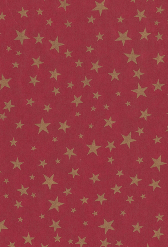 Kerstpapier Bruin Kraft Sterrenregen Rood 30cm  x 200meter