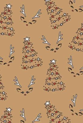 Kerstpapier Bruin Kraft Kerstbomen & Candy Canes 30cm  x 200meter