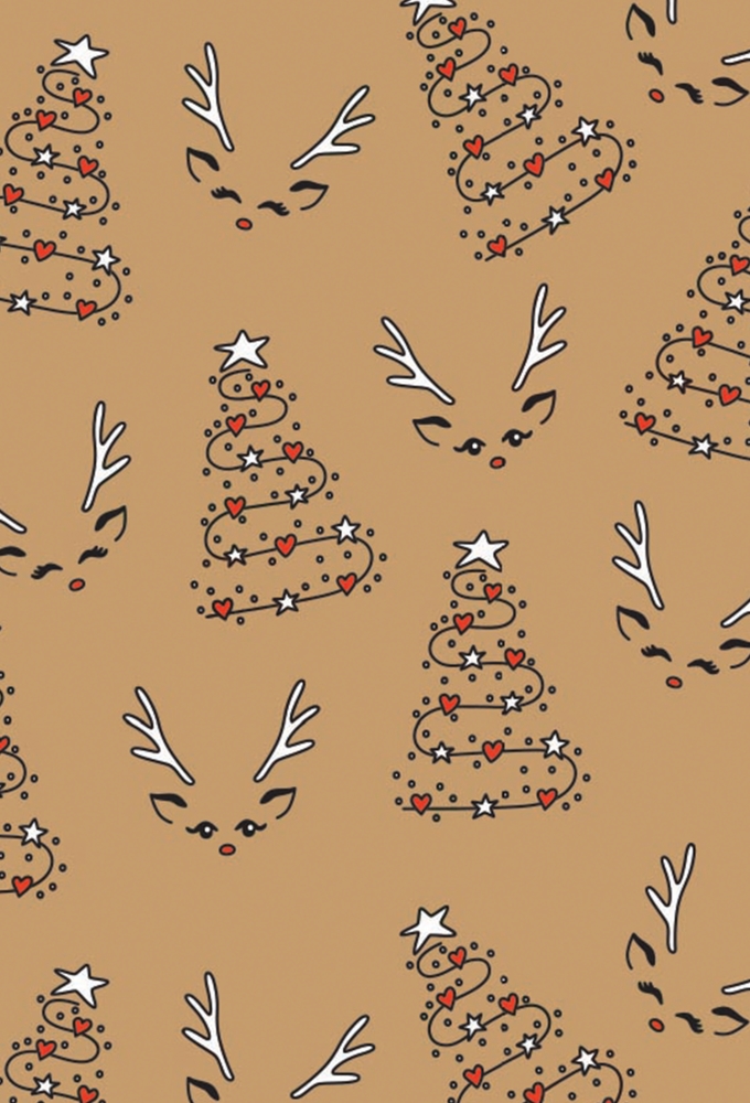 Kerstpapier Bruin Kraft Kerstbomen & Candy Canes 30cm  x 200meter