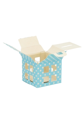 Geschenkdoos Huisje Blauw Met Stippen & Hanger 5.5x5.5x5.5cm10stuks Geschenkdoos Huisje Blauw Met Stippen & Hanger 5.5x5.5x5.5cm10stuks