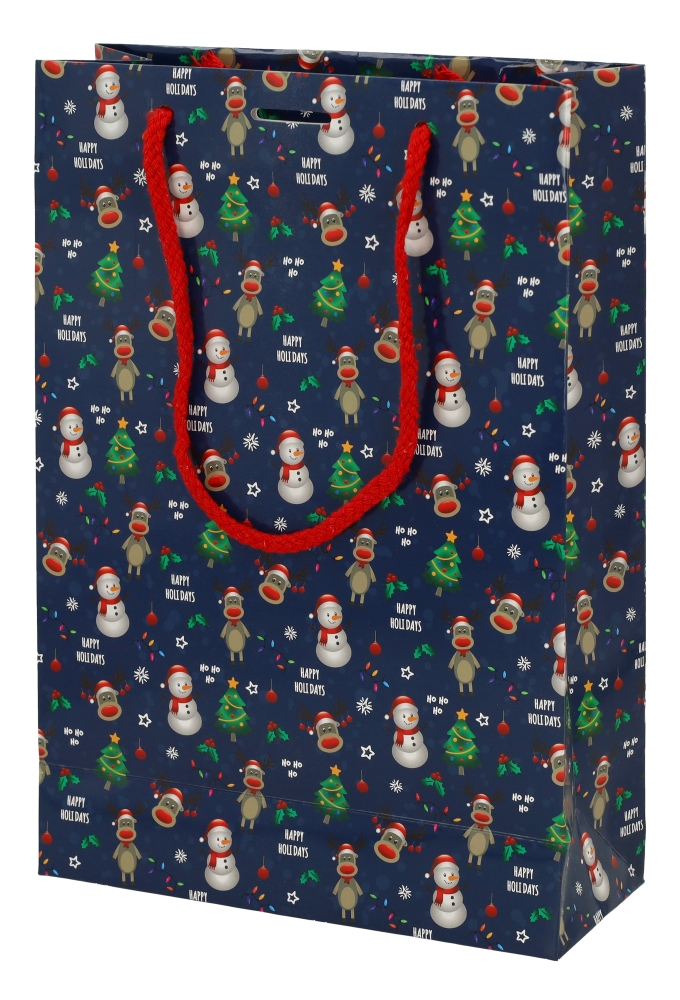 Kersttasjes Met Venster Happy Holidays Blauw FSC® 20x8x29cm 10stuks Kersttasjes Met Venster Happy Holidays Blauw FSC® 20x8x29cm 10stuks