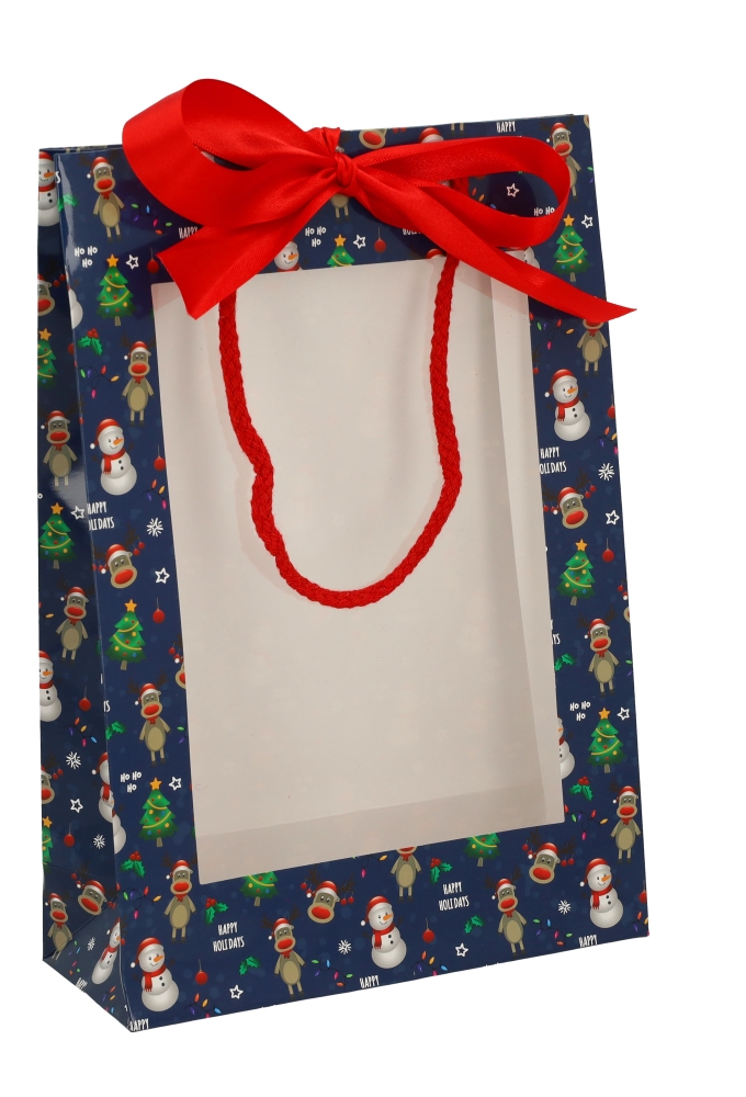 Kersttasjes Met Venster Happy Holidays Blauw FSC® 20x8x29cm 10stuks