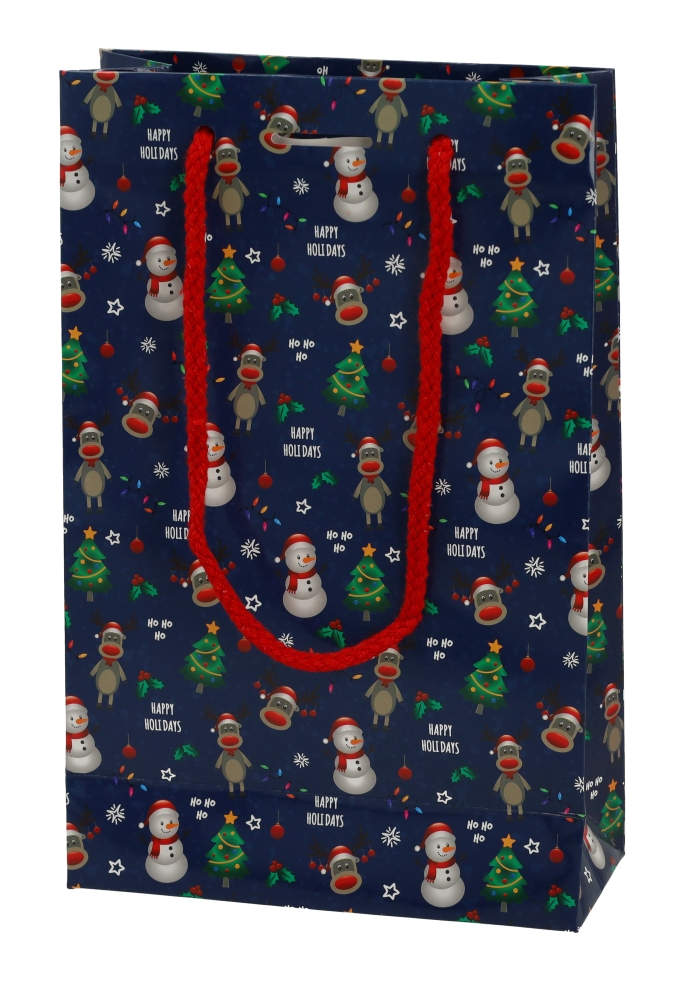 Kersttasjes Met Venster Happy Holidays Blauw FSC® 16x7x25cm 10stuks Kersttasjes Met Venster Happy Holidays Blauw FSC® 16x7x25cm 10stuks