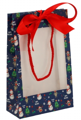 Kersttasjes Met Venster Happy Holidays Blauw FSC® 16x7x25cm 10stuks