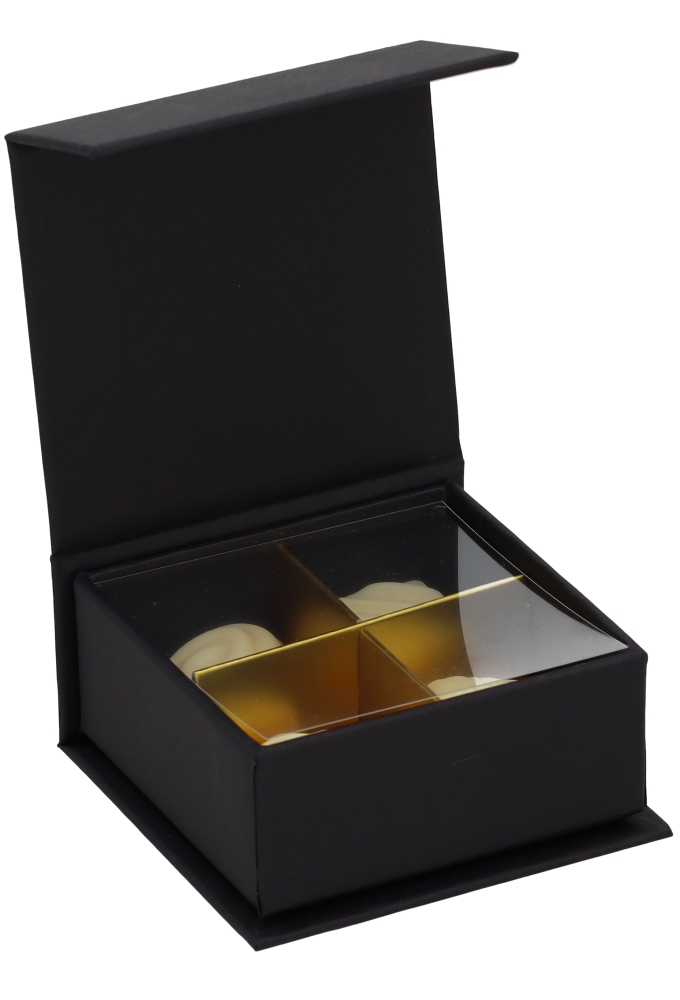 Magneet Bonbondoosjes Mat Zwart 4 Bonbons 6.9x6.9x3cm FSC® 10stuks