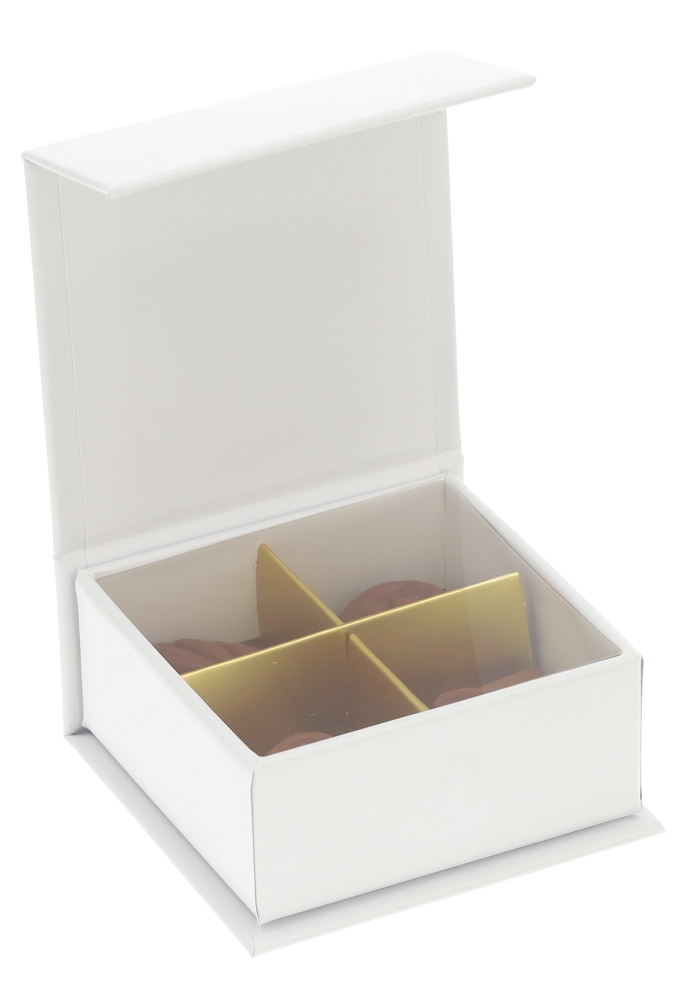 Magneet Bonbondoosjes Mat Wit 4 Bonbons 6.9x6.9x3cm FSC® 10stuks Magneet Bonbondoosjes Mat Wit 4 Bonbons 6.9x6.9x3cm FSC® 10stuks