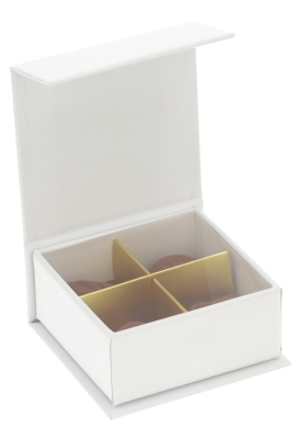 Magneet Bonbondoosjes Mat Wit 4 Bonbons 6.9x6.9x3cm FSC® 10stuks Magneet Bonbondoosjes Mat Wit 4 Bonbons 6.9x6.9x3cm FSC® 10stuks