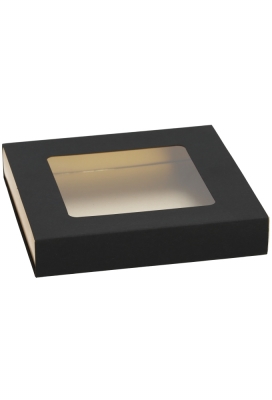 Bonbondoosjes & Schuifvenster Zwart Mat & Goud FSC® 15x15x2.7cm 10st Bonbondoosjes & Schuifvenster Zwart Mat & Goud FSC® 15x15x2.7cm 10st