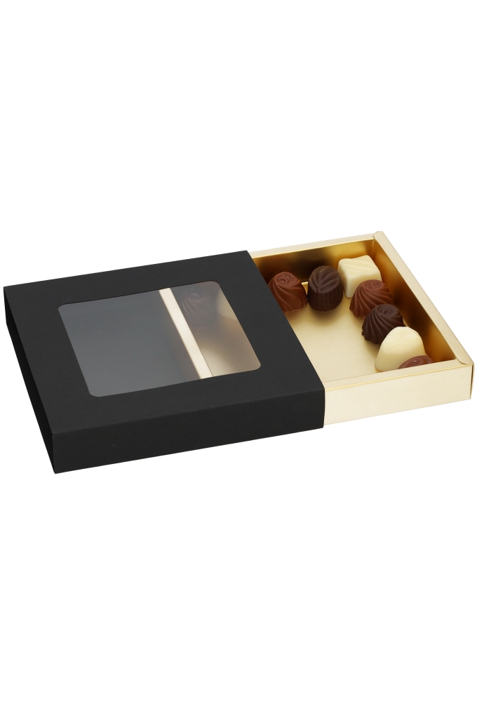 Bonbondoosjes & Schuifvenster Zwart Mat & Goud FSC® 15x15x2.7cm 10st