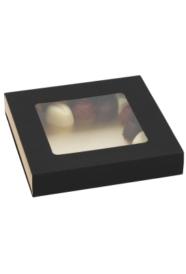 Bonbondoosjes & Schuifvenster Zwart Mat & Goud FSC® 15x15x2.7cm 10st Bonbondoosjes & Schuifvenster Zwart Mat & Goud FSC® 15x15x2.7cm 10st