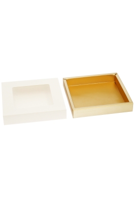 Bonbondoosjes & Schuifvenster Wit Mat & Goud Mat 15x15x2.7cm 10st Bonbondoosjes & Schuifvenster Wit Mat & Goud Mat 15x15x2.7cm 10st