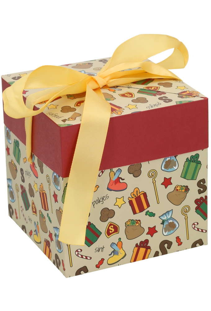 Sintgeschenkdoos Sint Pakjes & Goud Lint 15x15x15cm FSC® 25stuks