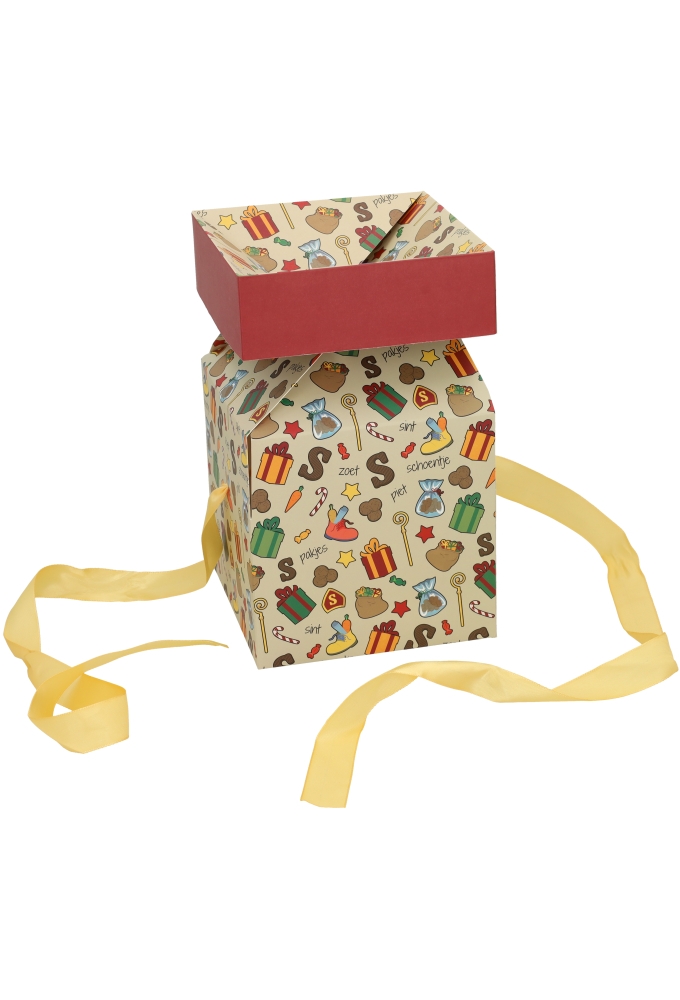 Sintgeschenkdoos Sint Pakjes & Goud Lint 15x15x15cm FSC® 25stuks