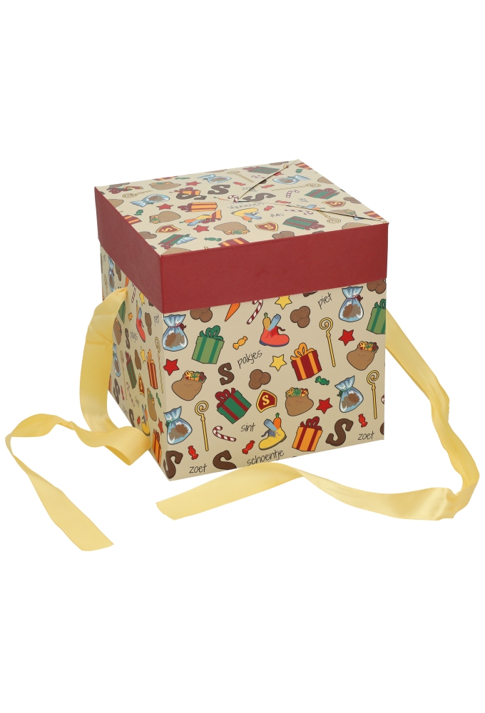 Sintgeschenkdoos Sint Pakjes & Goud Lint 20x20x20cm FSC® 25st