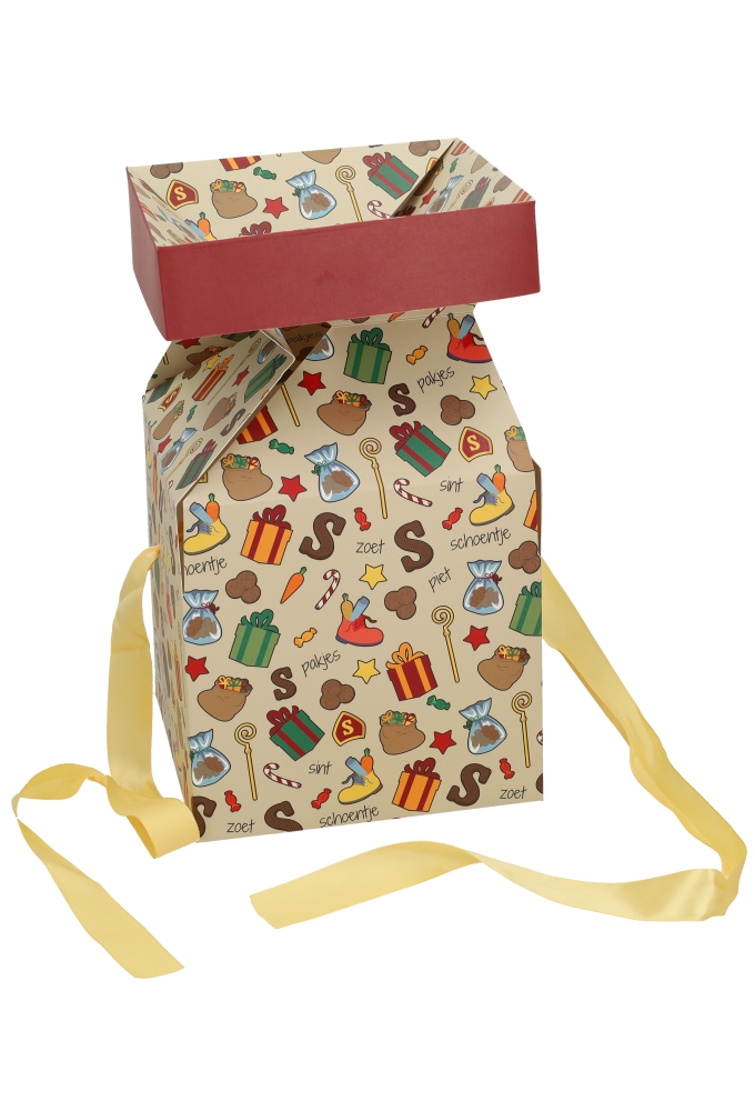Sintgeschenkdoos Sint Pakjes & Goud Lint 20x20x20cm FSC® 25st