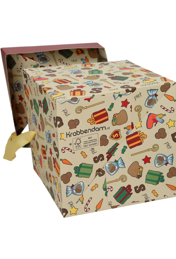 Sintgeschenkdoos Sint Pakjes & Goud Lint 20x20x20cm FSC® 25st