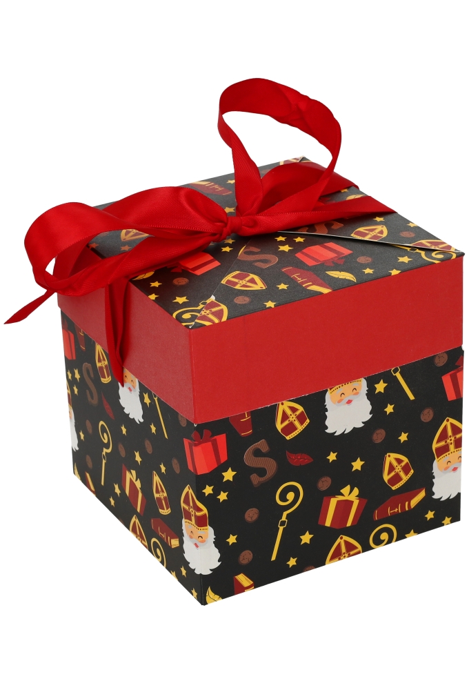 Sintgeschenkdoos Sinterklaas Met Staf & Rood Lint 15x15x15cm FSC® 25st