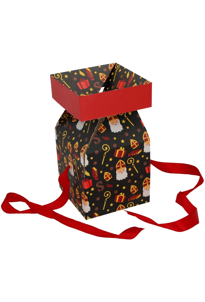 Sintgeschenkdoos Sinterklaas Met Staf & Rood Lint 15x15x15cm FSC® 25st