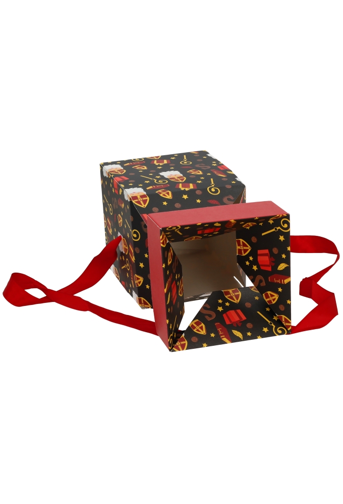 Sintgeschenkdoos Sinterklaas Met Staf & Rood Lint 15x15x15cm FSC® 25st