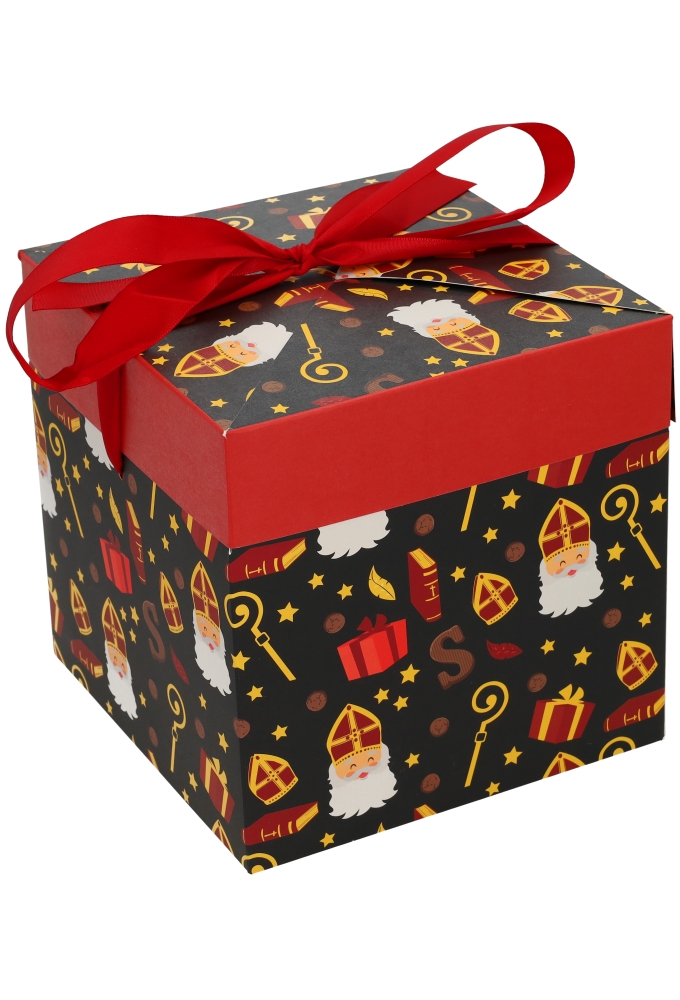 Sintgeschenkdoos Sinterklaas Met Staf & Rood Lint 20x20x20cm FSC® 25st