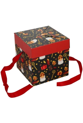 Sintgeschenkdoos Sinterklaas Met Staf & Rood Lint 20x20x20cm FSC® 25st