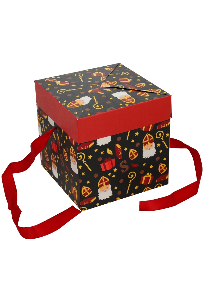 Sintgeschenkdoos Sinterklaas Met Staf & Rood Lint 20x20x20cm FSC® 25st