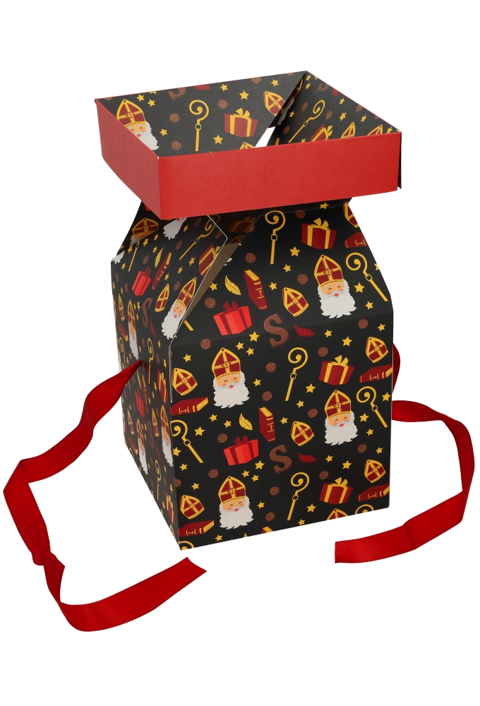 Sintgeschenkdoos Sinterklaas Met Staf & Rood Lint 20x20x20cm FSC® 25st
