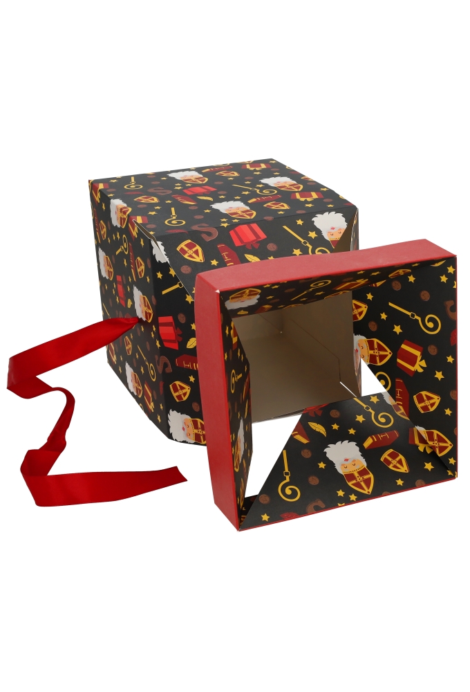 Sintgeschenkdoos Sinterklaas Met Staf & Rood Lint 20x20x20cm FSC® 25st