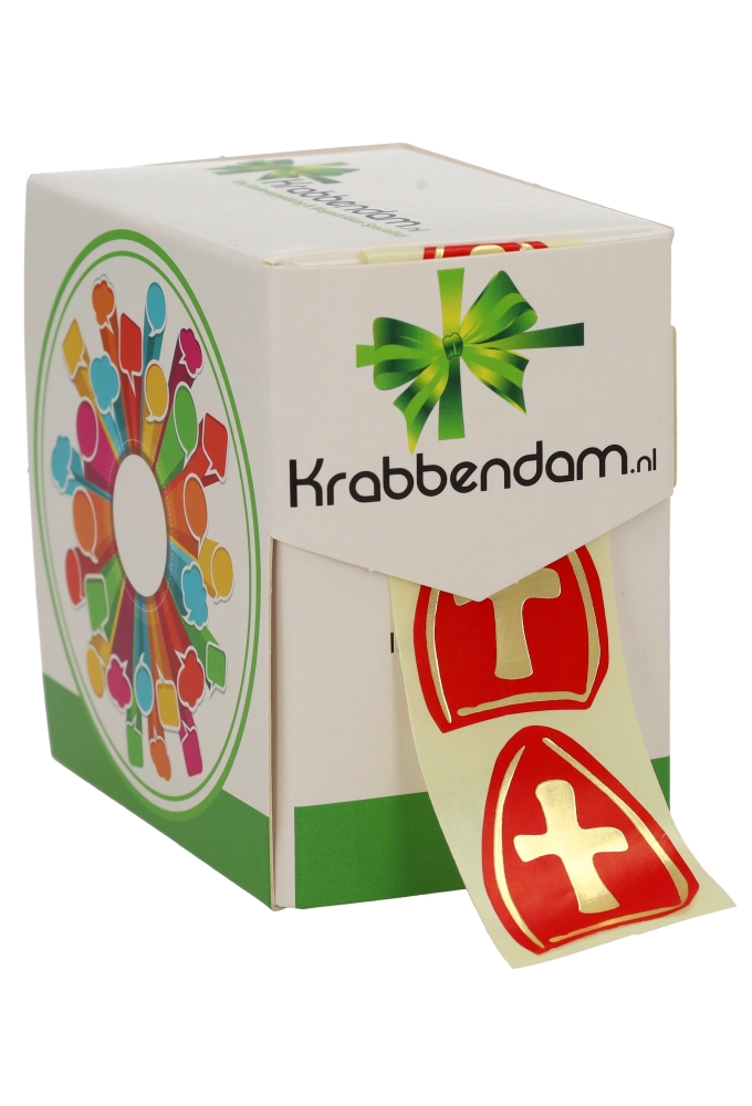 Etiketten Sint Rood Mijter Goud Metallic 2.9x2.9cm 500stuks