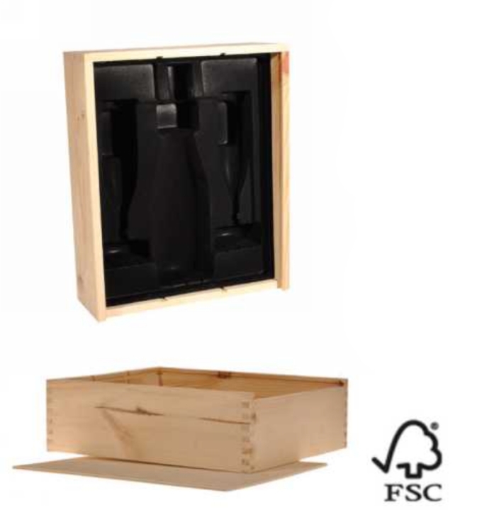 Wijnkist 1 Fles Schuifdeksel Met Inlay voor 2 Champagne gl. 12stuks
