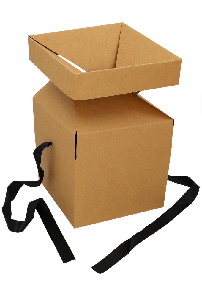 Geschenkdoos Regalo Kraft & Zwart Lint 15x15x15cm 10stuks
