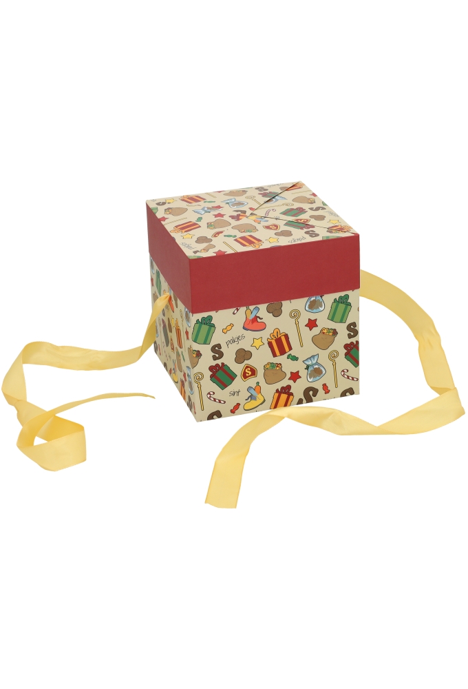 Sintgeschenkdoos Sint Pakjes & Goud Lint 15x15x15cm FSC® 1 stuk