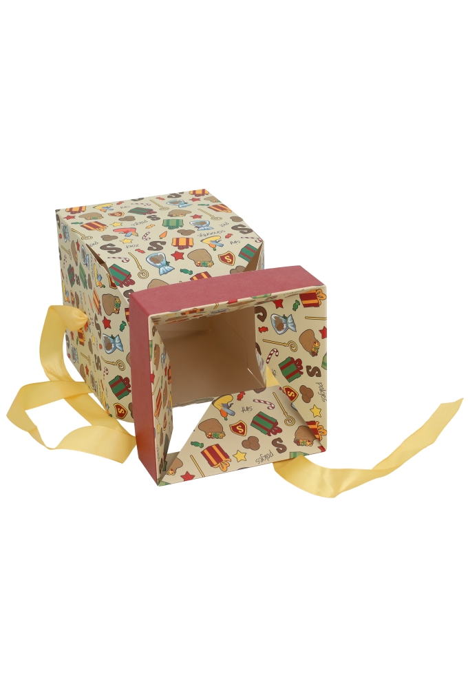 Sintgeschenkdoos Sint Pakjes & Goud Lint 15x15x15cm FSC® 1 stuk