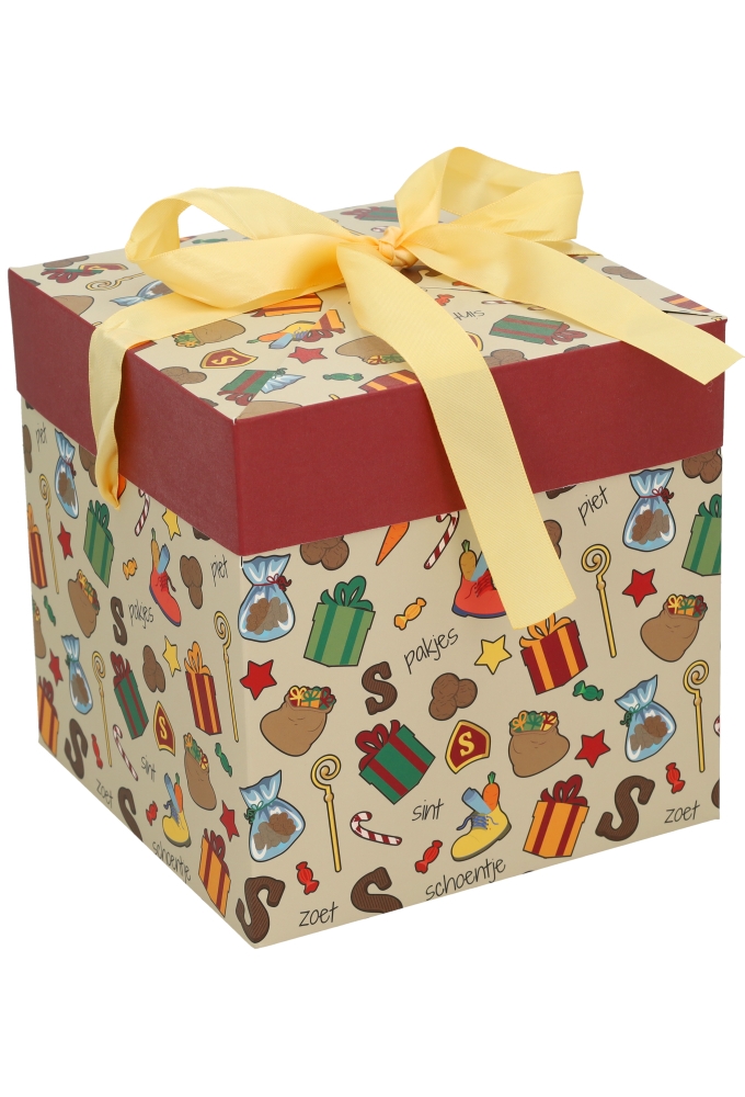 Sintgeschenkdoos Sint Pakjes & Goud Lint 20x20x20cm FSC® 1st