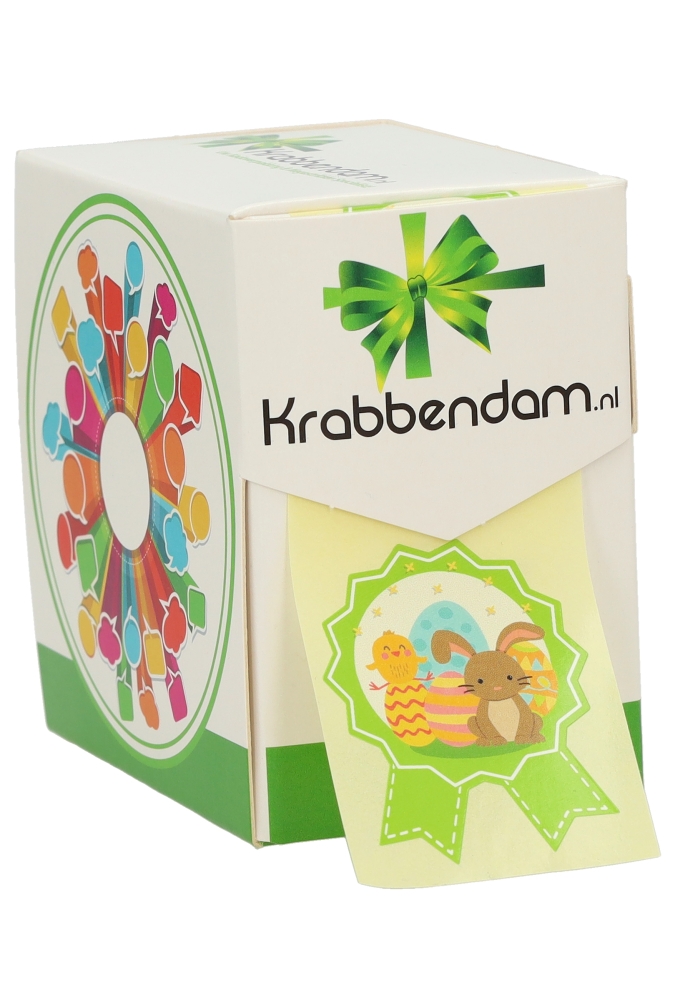 Etiketten Cadeauzegel Vrolijk Pasen Groen Haasje 4x5cm 500stuks