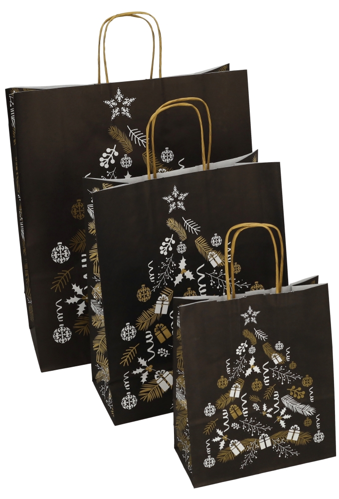 Kerst Papieren Draagtas & Handvat Xmas Tree Black 35x14x41cm 50stuks