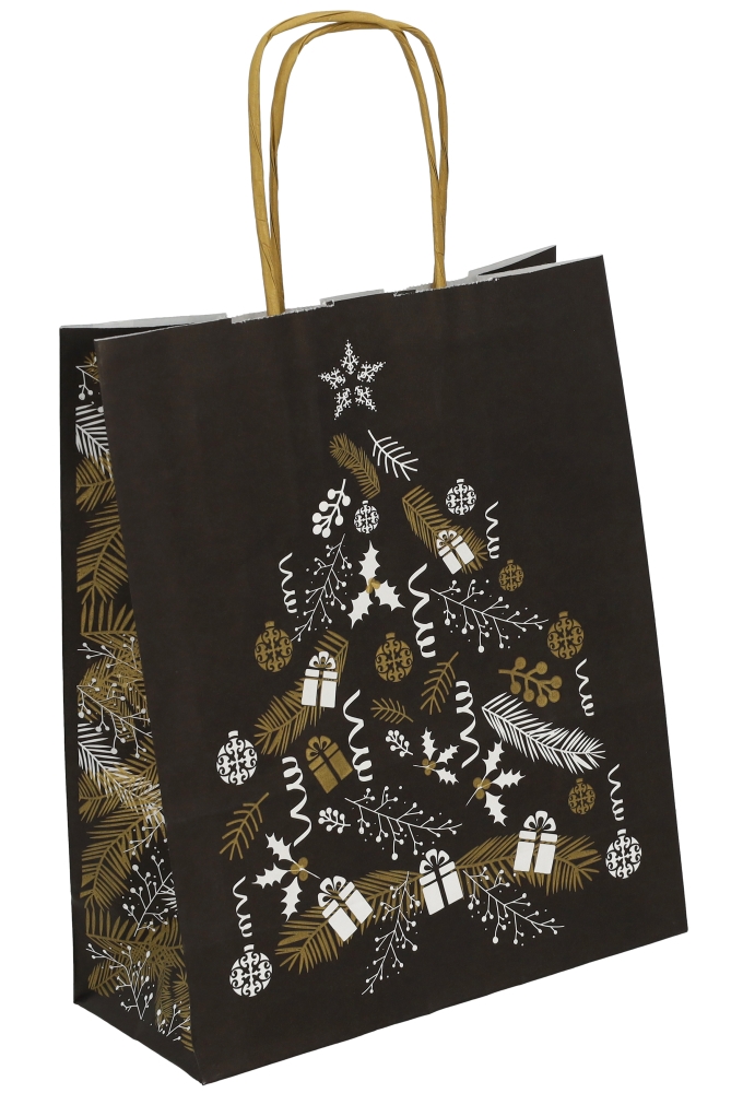 Kerst Papieren Draagtas & Handvat Xmas Tree Black 35x14x41cm 50stuks