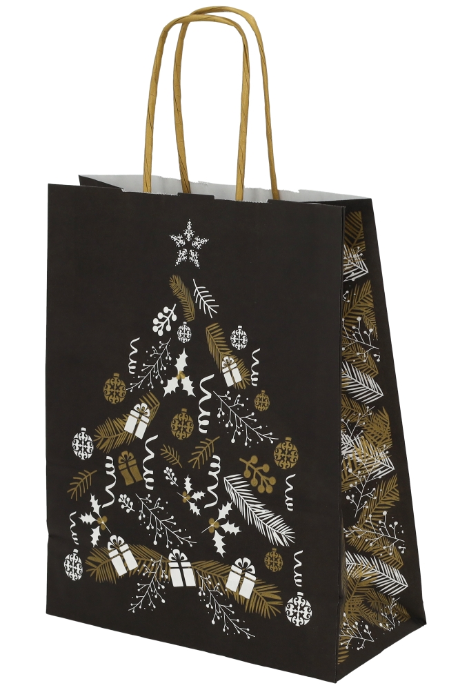 Kerst Papieren Draagtas & Handvat Xmas Tree Black 35x14x41cm 50stuks