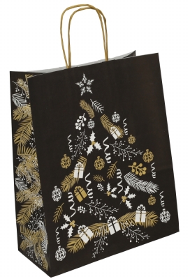 Kerst Papieren Draagtas & Handvat Xmas Tree Black 26x12x32cm 50stuks Kerst Papieren Draagtas & Handvat Xmas Tree Black 26x12x32cm 50stuks