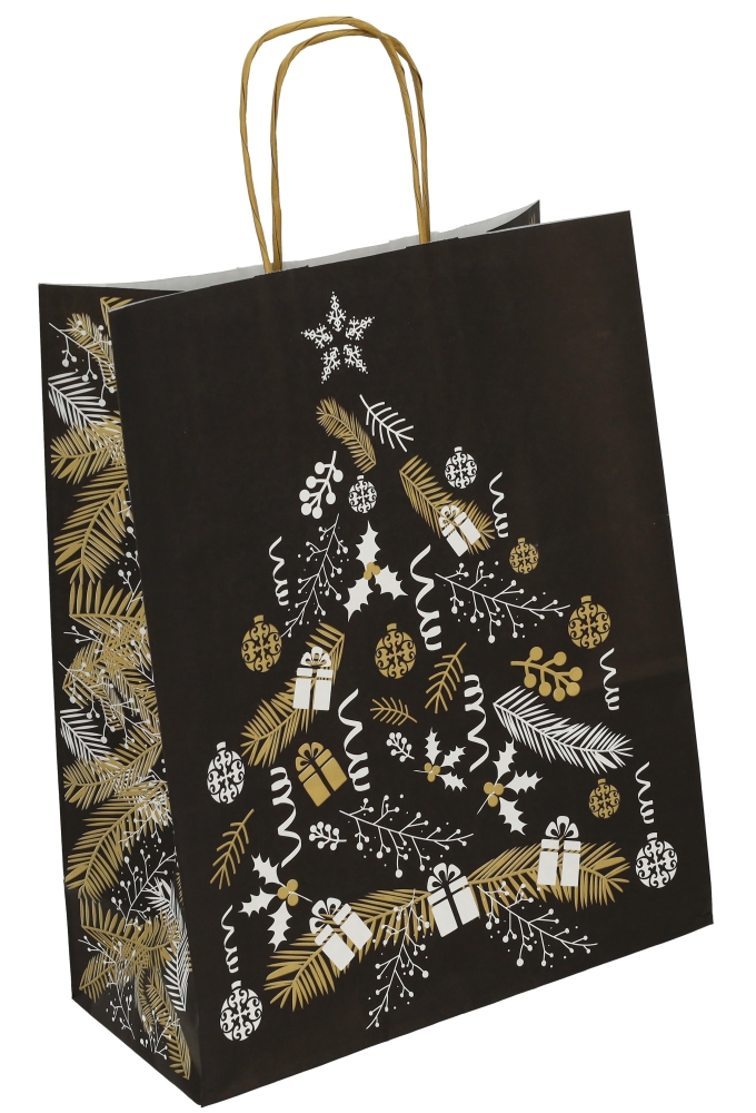 Kerst Papieren Draagtas & Handvat Xmas Tree Black 26x12x32cm 50stuks