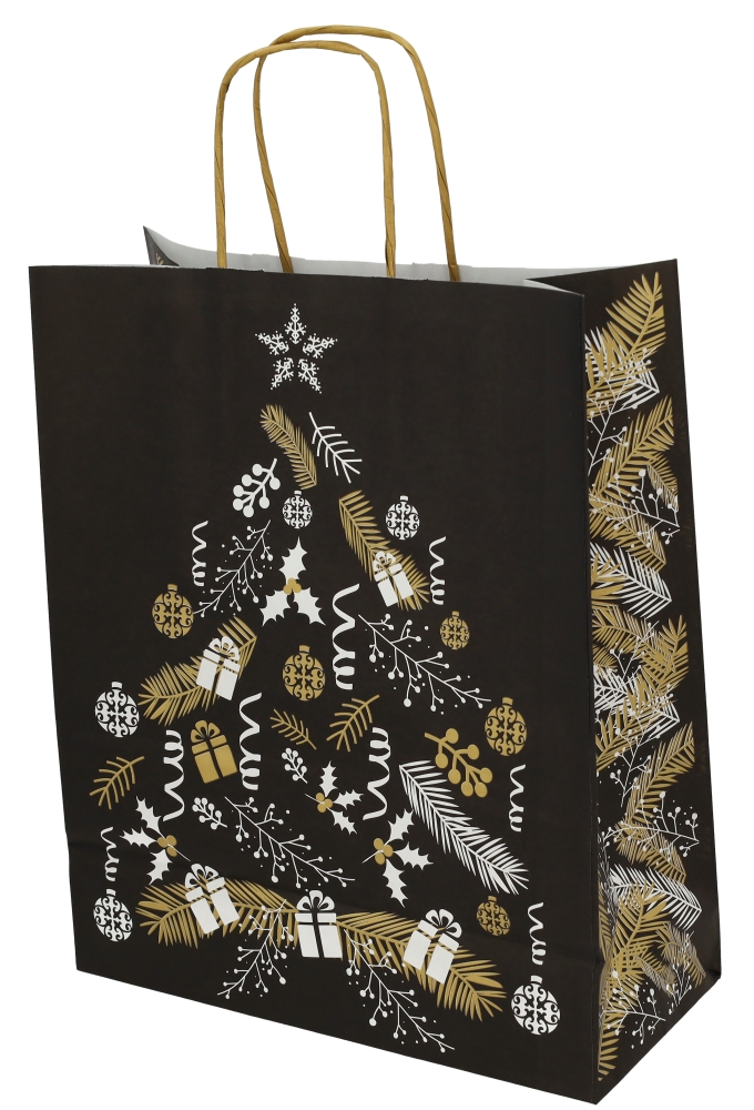 Kerst Papieren Draagtas & Handvat Xmas Tree Black 26x12x32cm 50stuks