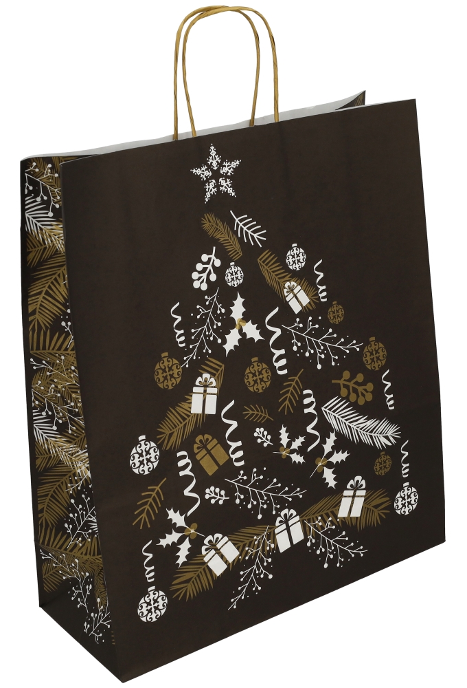 Kerst Papieren Draagtas & Handvat Xmas Tree Black 18x8x22cm 50stuks