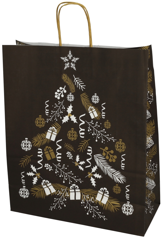 Kerst Papieren Draagtas & Handvat Xmas Tree Black 18x8x22cm 50stuks