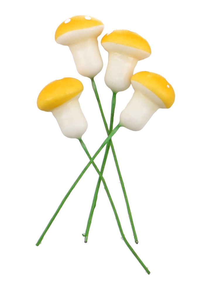 Kado Decoratie Paddenstoel Geel 1.5cm Met IJzerdraad 100stuks