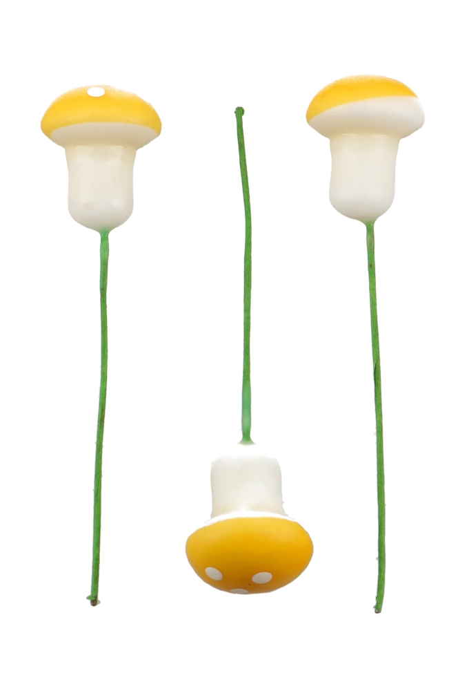 Kado Decoratie Paddenstoel Geel 1.5cm Met IJzerdraad 100stuks
